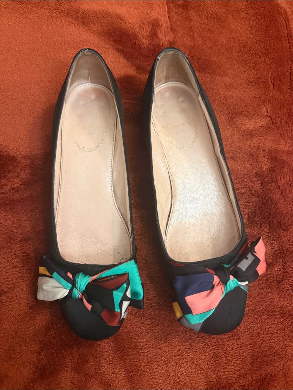 Emilio Pucci Black Ballet Flats with Multicolor Bow